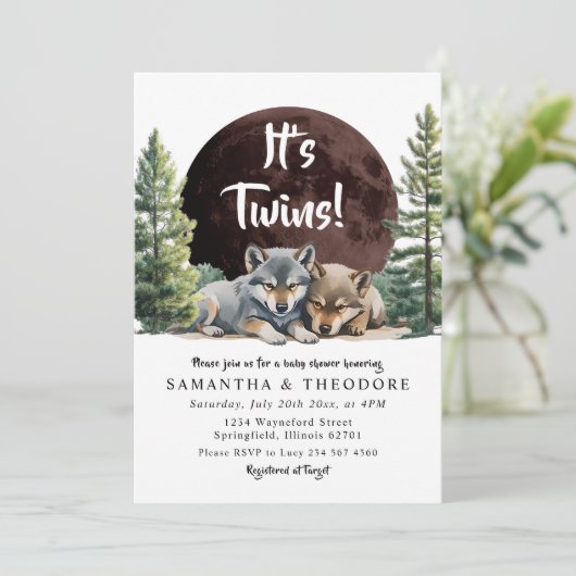 双子の狼がパックの赤ちゃんシャワーへようこそ 招待状 (スタンド正面)