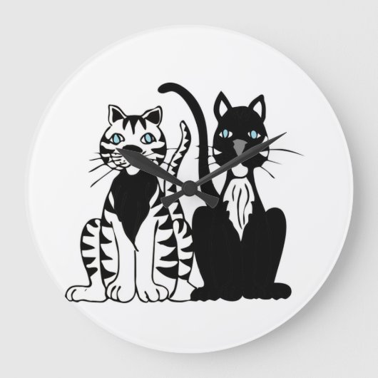 双子の猫 ラージ壁時計 (正面)