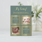 双子の生まれたばかりの写真の誕生の発表シック サンキューカード (スタンド正面)