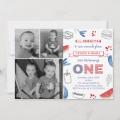 双子の生後1歳の誕生日パーティー アメリカンな祝い方 招待状 (正面)