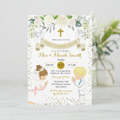 双子の男の子とブロンドの女の子が最初の聖餐式 招待状 (スタンド正面)