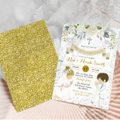 双子の男の子とブロンドの女の子が最初の聖餐式 招待状