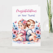 双子の男の子と女の子おめでとう カード (正面)