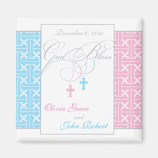 双子の男の子と女の子のバプテスマの好意 – 磁石 (正面)