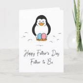 双子の男の子と女の子のパパになるペンギンの父の日 カード (正面)