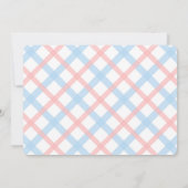 双子の男の子と女の子のプレッピーなピンクとブルーのリボン ベビーシャワー 招待状 (裏面)