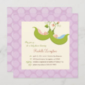 双子の男の子と女の子のベイビーシャワーの招待状 - 2つのさやに入ったエンドウ 招待状 (正面/裏面)