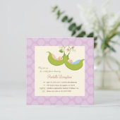 双子の男の子と女の子のベイビーシャワーの招待状 - 2つのさやに入ったエンドウ 招待状 (スタンド正面)