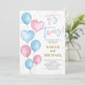 双子の男の子と女の子のベビーシャワー招待状 招待状 (スタンド正面)