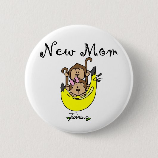 双子の男の子と女の子の新しいママTシャツ 缶バッジ (正面)