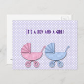 双子の男の子と女の子の水玉模様ベビーカー – ギフト 案内ポストカード (正面/裏面)