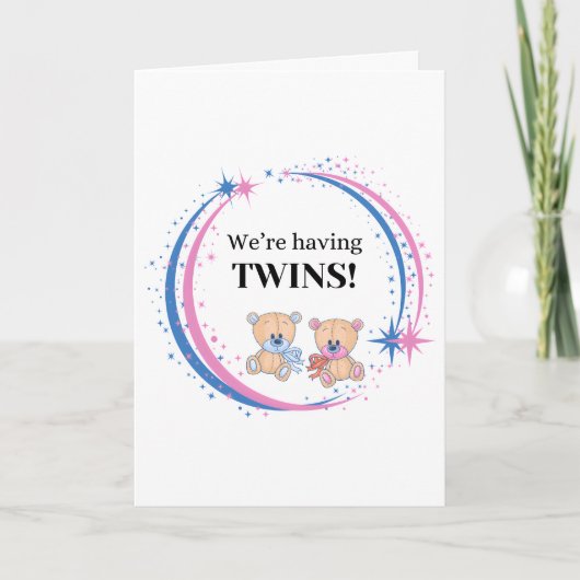 双子の男の子と女の子の誕生のお知らせがある カード (正面)