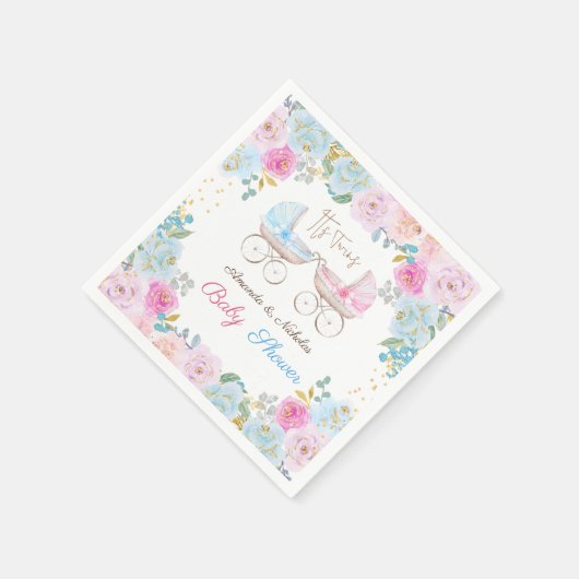 双子の男の子と女の子の赤ちゃんシャワーの装飾 スタンダードカクテルナプキン (角)