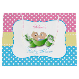 双子の男の子と女の子の赤ちゃんシャワー ラージペーパーバッグ