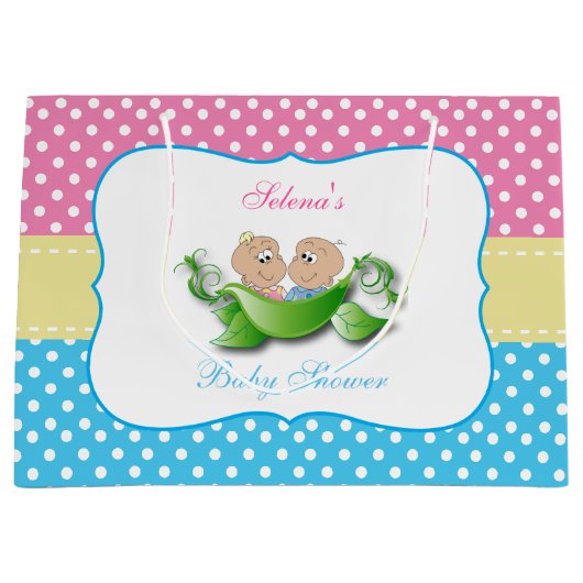 双子の男の子と女の子の赤ちゃんシャワー ラージペーパーバッグ (正面)