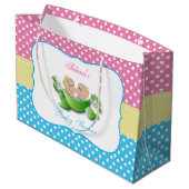 双子の男の子と女の子の赤ちゃんシャワー ラージペーパーバッグ (裏面アングル)