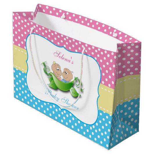 双子の男の子と女の子の赤ちゃんシャワー ラージペーパーバッグ (裏面アングル)