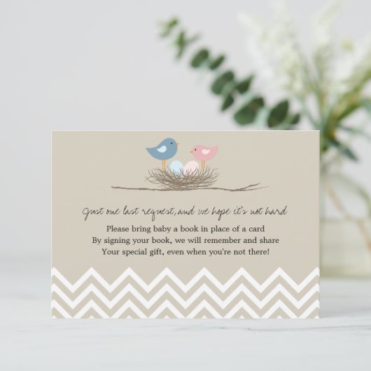 双子の男の子と女の子の鳥の巣の赤ちゃんシャワー 招待状 (スタンド正面)