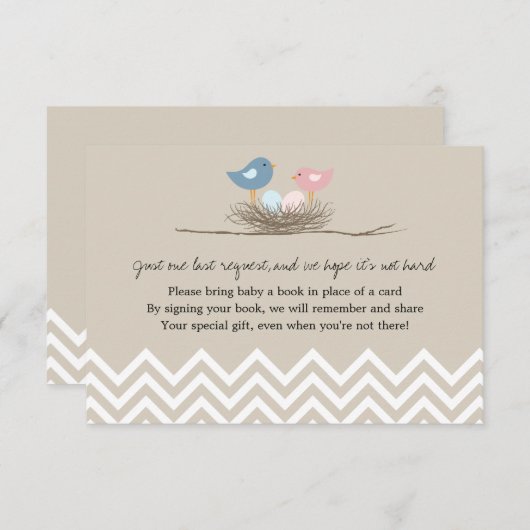 双子の男の子と女の子の鳥の巣の赤ちゃんシャワー 招待状 (正面/裏面)