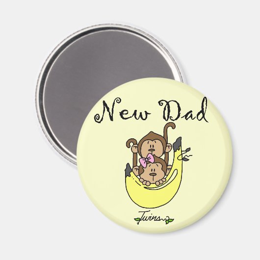 双子の男の子と女の子のTシャツとギフトのパパ マグネット (正面/裏面)