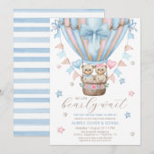 双子の男の子と女の子を歓迎 Baby Shower 招待状 (正面/裏面)