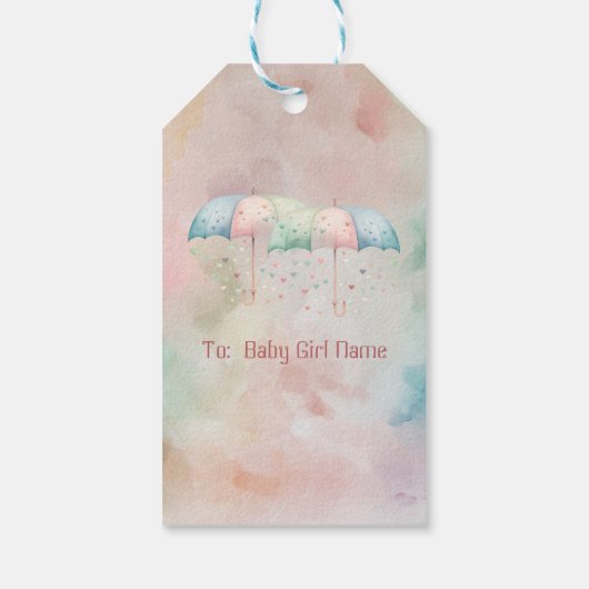 双子の男の子と女の子シャワー傘 ギフトタグ (裏面)