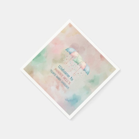 双子の男の子と女の子シャワー傘 スタンダードカクテルナプキン (角)