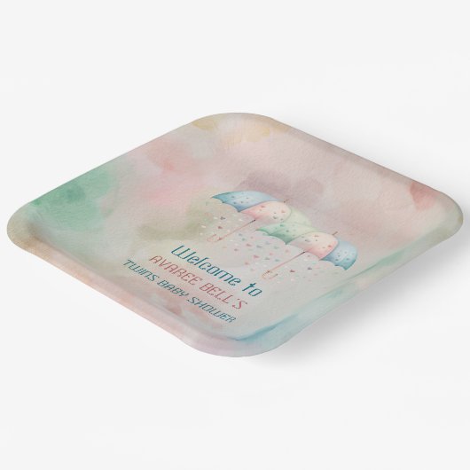 双子の男の子と女の子シャワー傘 ペーパープレート (傾斜あり)