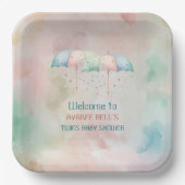 双子の男の子と女の子シャワー傘 ペーパープレート (正面)