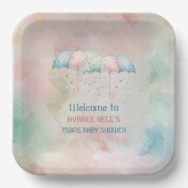 双子の男の子と女の子シャワー傘 ペーパープレート