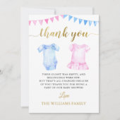双子の男の子と女の子ピンクブルーベビーシャワー サンキューカード (正面)