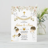 双子の男の子と女の祈子の花の最初の聖餐式 招待状 (スタンド正面)