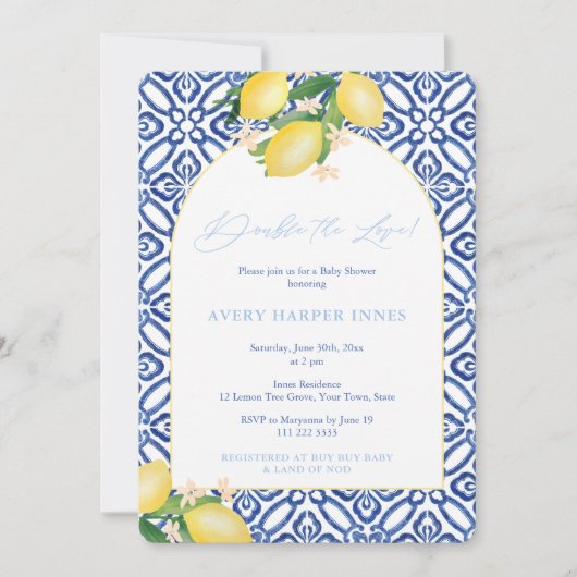 双子の男の子に愛イタリアンの赤ちゃんシャワーを2倍にする 招待状 (正面)