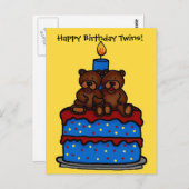 双子の男の子のお誕生日ケーキはがき ポストカード (正面/裏面)