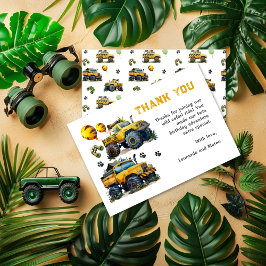 双子の男の子のサファリジャングルモンスタートラック誕生日 サンキューカード