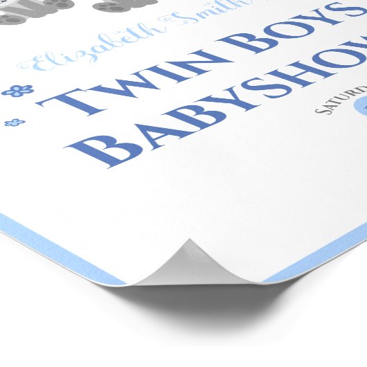 双子の男の子のベビーは赤ちゃんのシャワー歓迎のサインを負担 ポスター (角)
