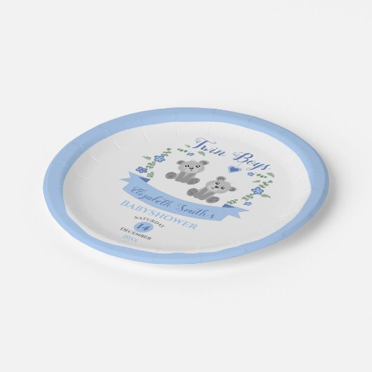 双子の男の子のベビーは赤ちゃんシャワーを負担 ペーパープレート (アングル)