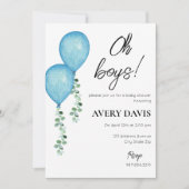 双子の男の子のベビーシャワー招待状 青い風船 招待状 (正面)
