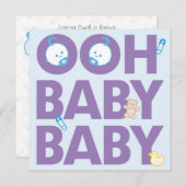 双子の男の子のベビーシャワー 招待状 (正面/裏面)