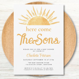 双子の男の子のベビーシャワー Here Come The Sons 招待状