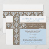 双子の男の子の初聖体拝領の招待状 招待状 (正面/裏面)