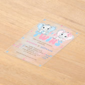 双子の男の子の女の子ゾウ赤ちゃんシャワー アクリル招待状 (レイダウン)
