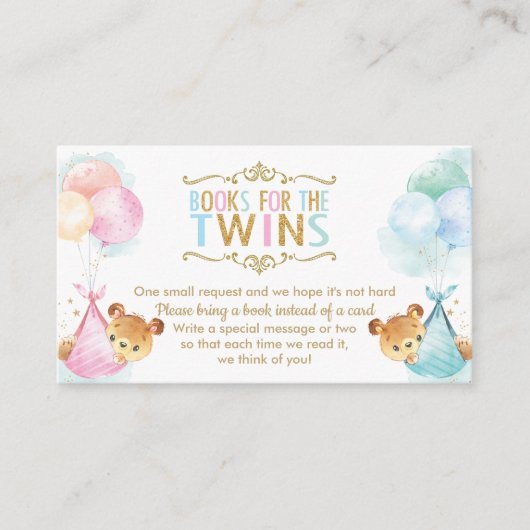双子の男の子の子テディベア代わりに本を持って エンクロージャーカード (正面)