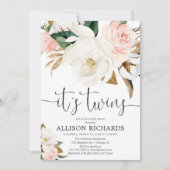 双子の男の子の白ピンクの素朴な赤ちゃんシャワー 招待状 (正面)