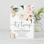 双子の男の子の白ピンクの素朴な赤ちゃんシャワー 招待状 (スタンド正面)