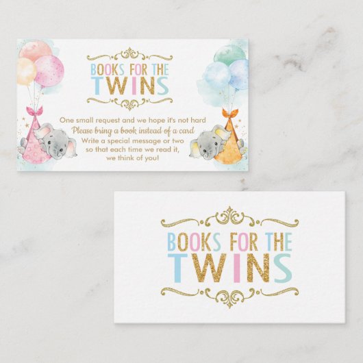 双子の男の子の象が代わりに本を持って来る エンクロージャーカード (正面/裏面)