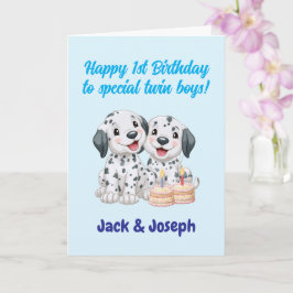 双子の男の子へ、1歳のお誕生日おめでとう　かわいい子犬たち   カード