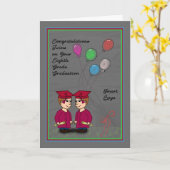 双子の男の子カードの第8期卒業 カード (黄色い花)