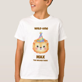 双子の男の子サファリ誕生日Tシャツ ライオン Tシャツ