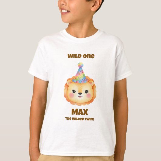 双子の男の子サファリ誕生日Tシャツ ライオン Tシャツ (正面)